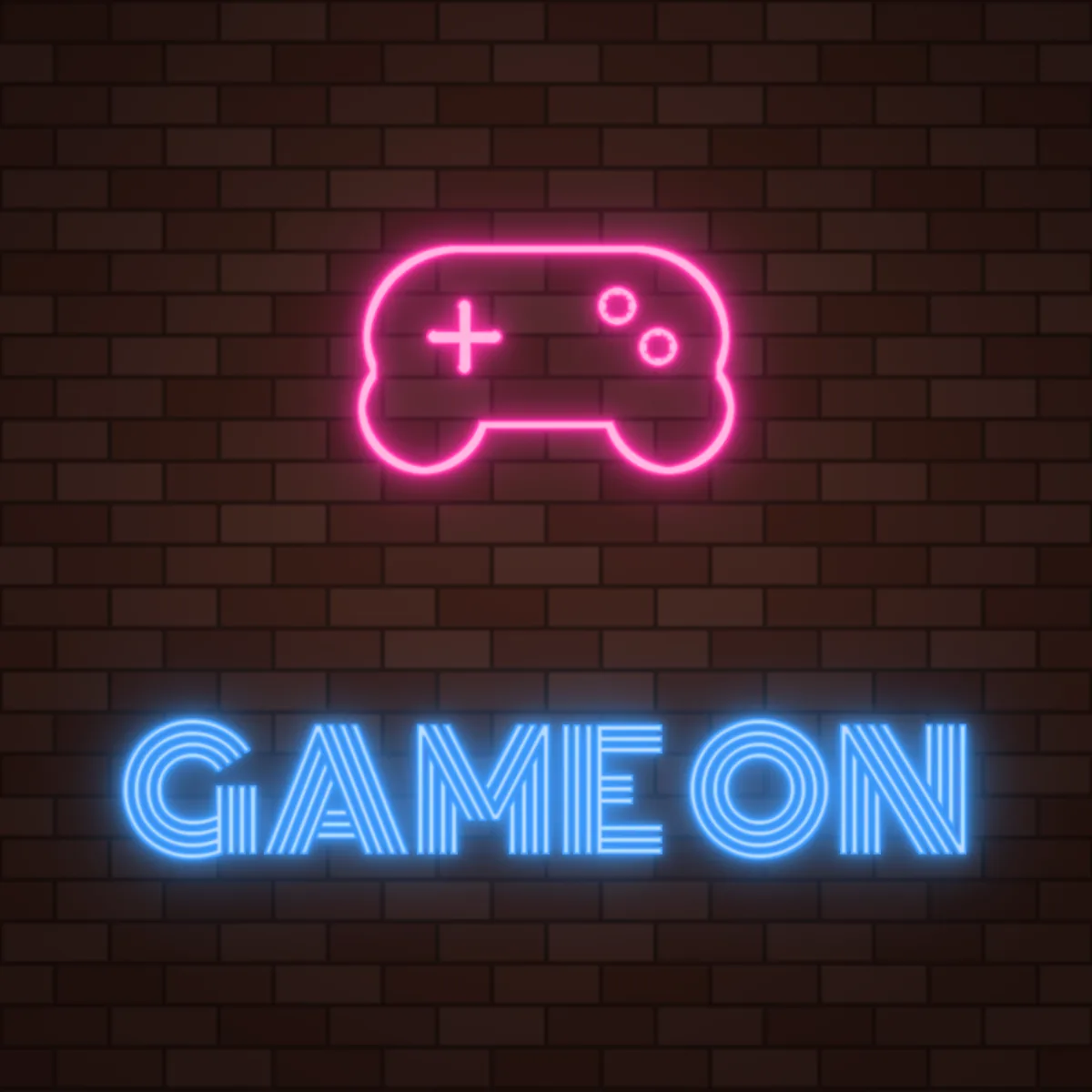 Game Controller Neon Sign on a brick wall (design render)