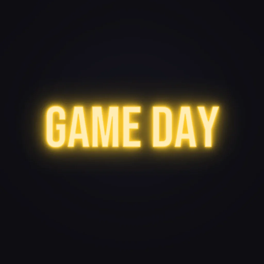 Game Day Neon Sign — Golden Yellow LED neon (design render)