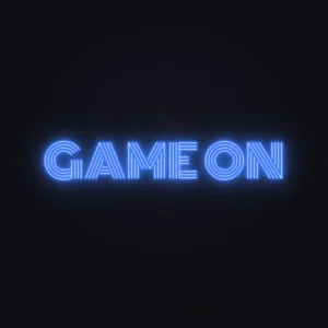 GAME ON Neon Sign — Deep Blue LED neon (design render)