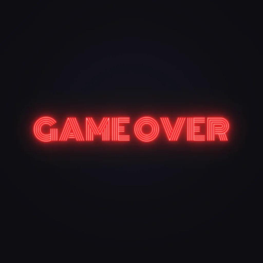 GAME OVER Neon Sign — Red LED neon (design render)