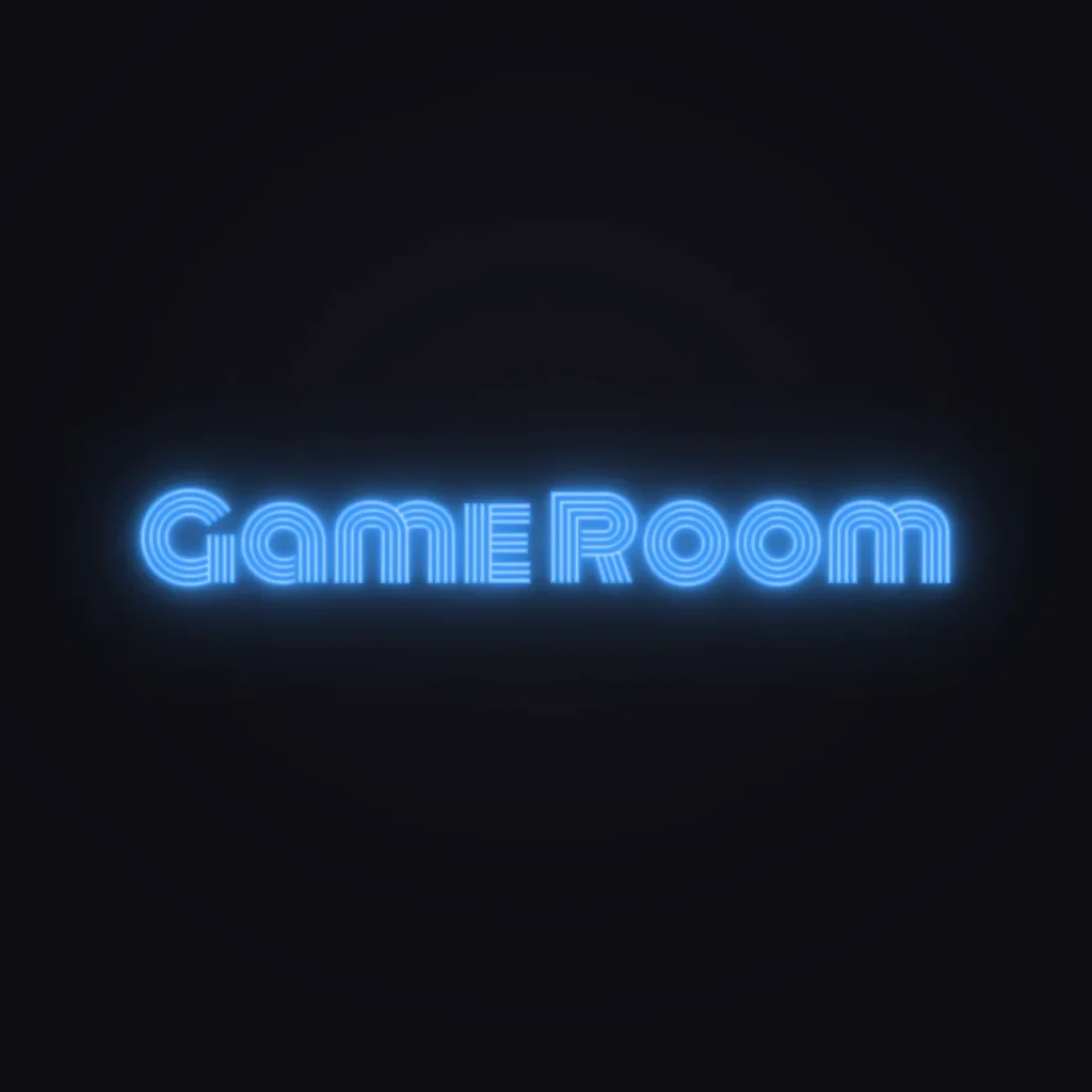 Game Room Neon Sign — Electric Blue LED neon (design render)