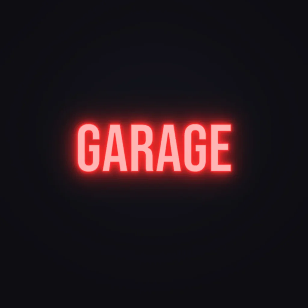 Garage Neon Sign — Red LED neon (design render)