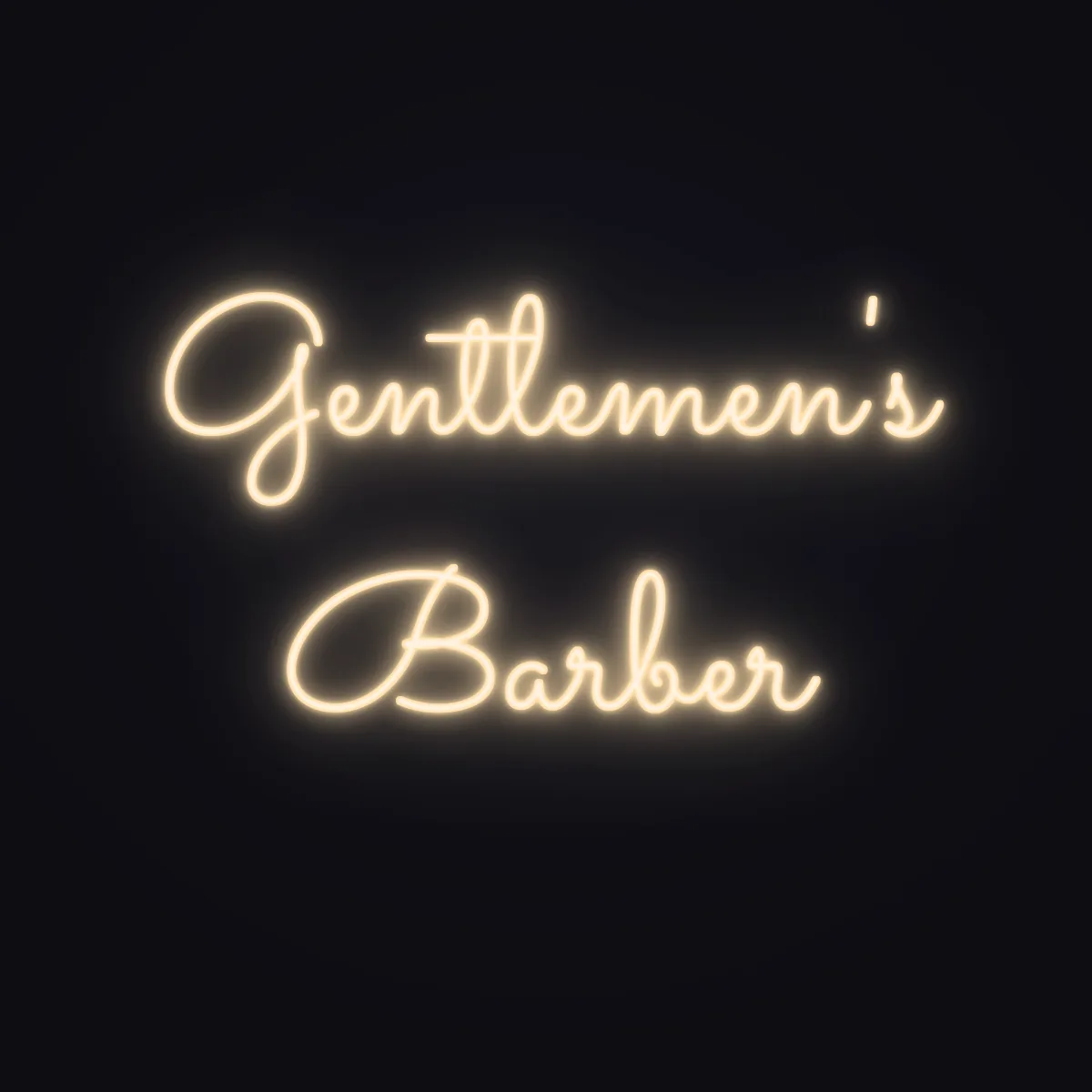 Gentlemen's Barber Neon Sign — Warm White LED neon (design render)