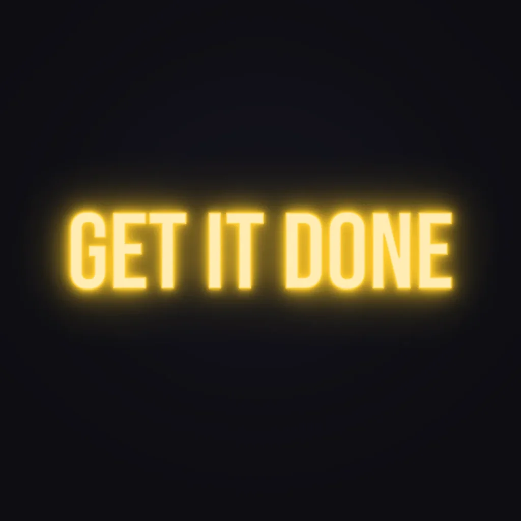 Get It Done Neon Sign — Golden Yellow LED neon (design render)