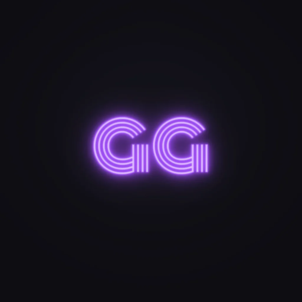 GG Neon Sign — Purple LED neon (design render)