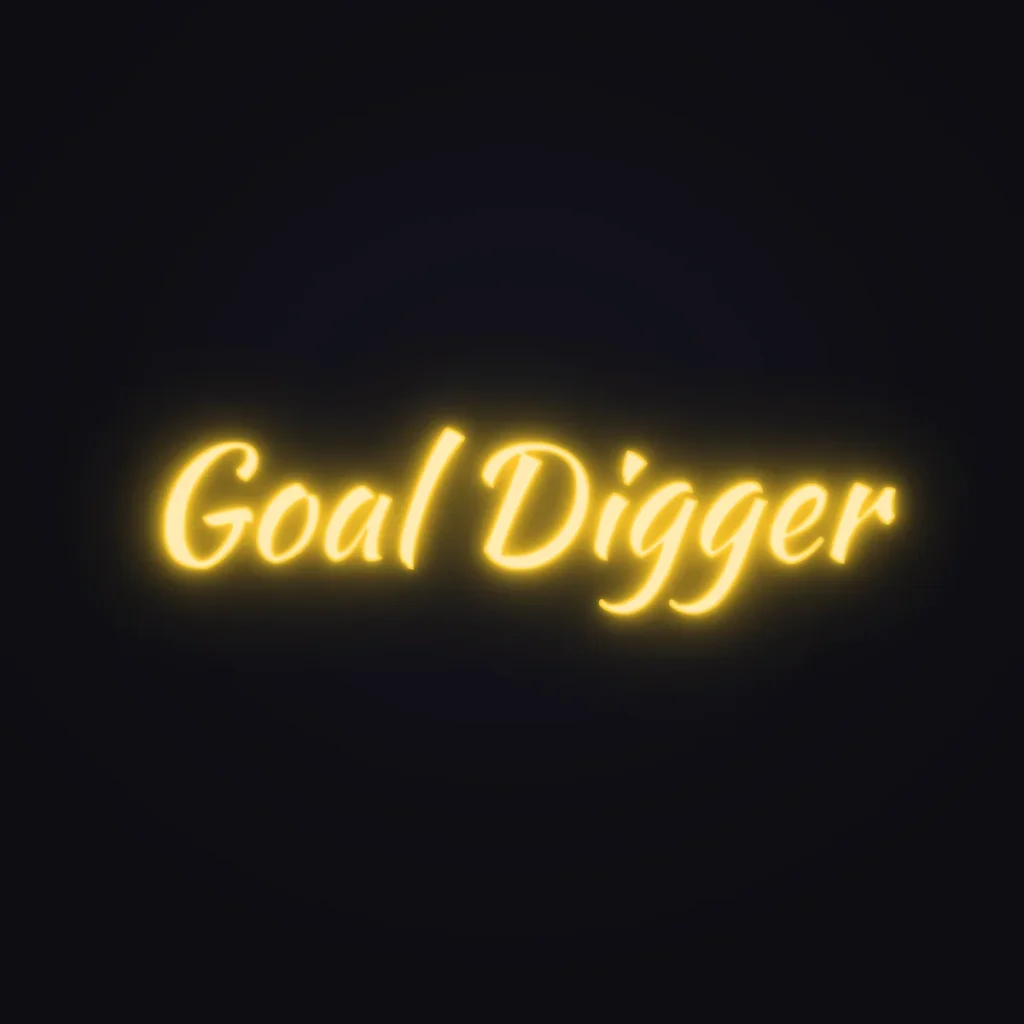 Goal Digger Neon Sign — Golden Yellow LED neon (design render)