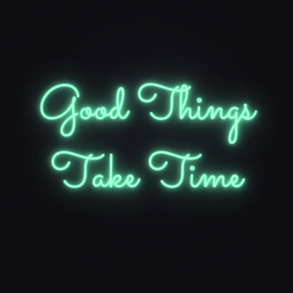 Good Things Take Time Neon Sign — Mint LED neon (design render)