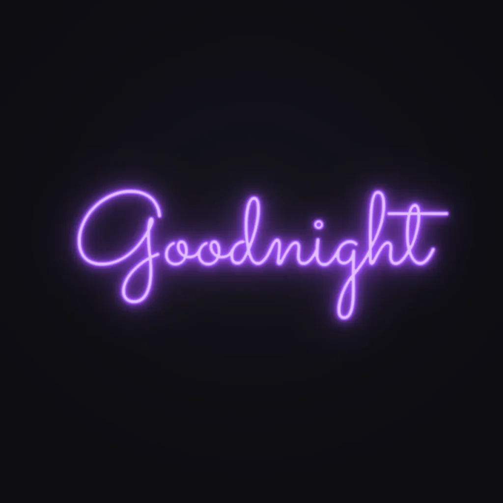 Goodnight Neon Sign — Purple LED neon (design render)