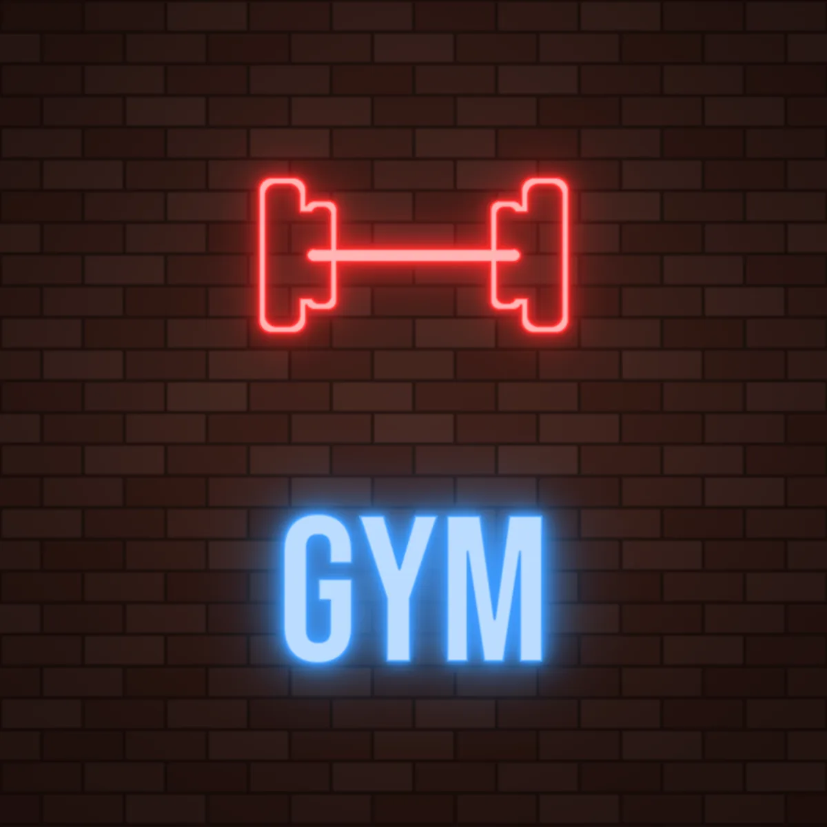 Gym Dumbbell Neon Sign on a brick wall (design render)
