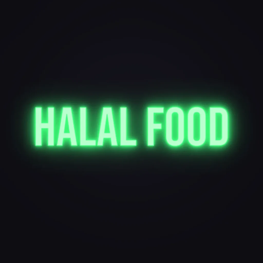 Halal Food Neon Sign — Green LED neon (design render)