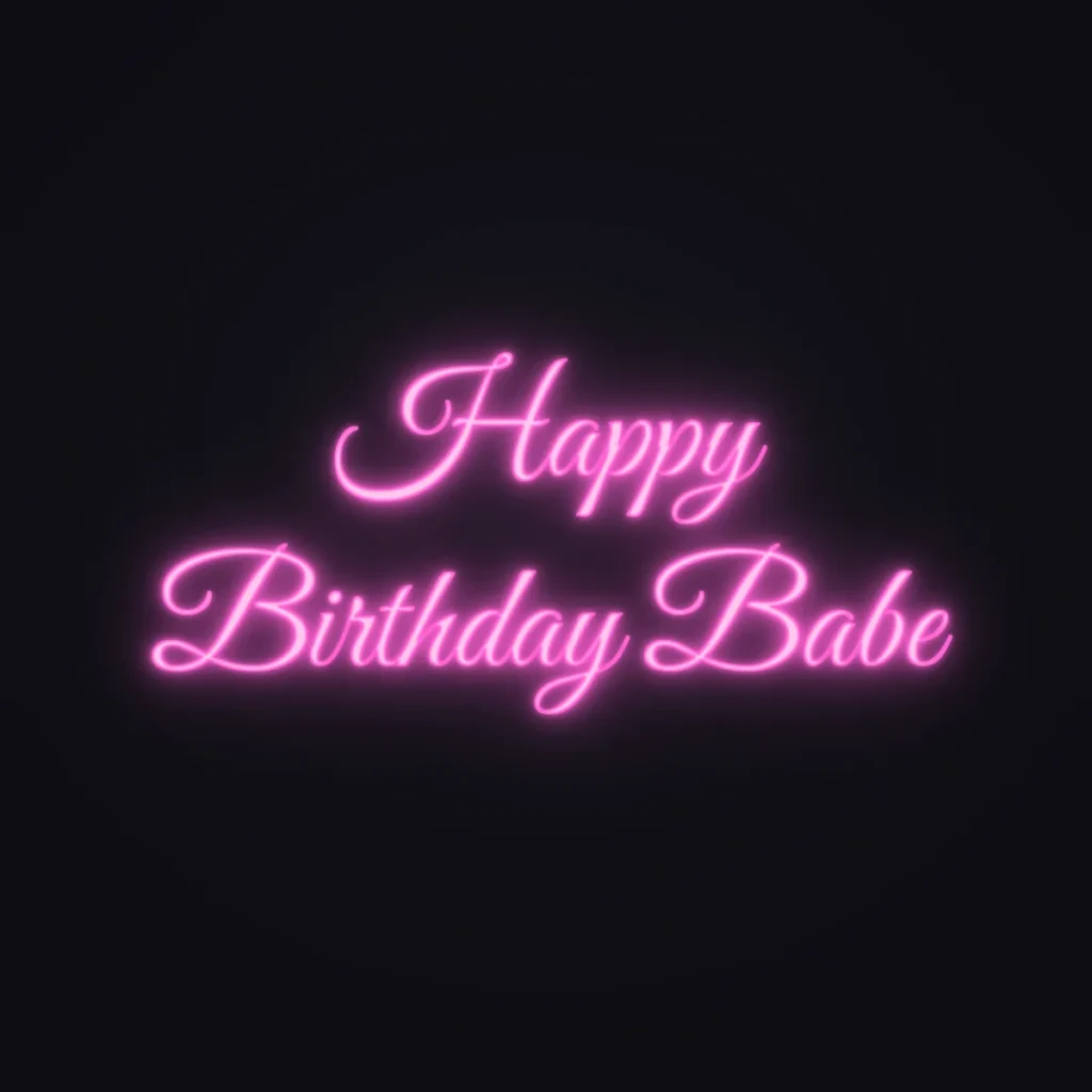 Happy Birthday Babe Neon Sign — Pink LED neon (design render)