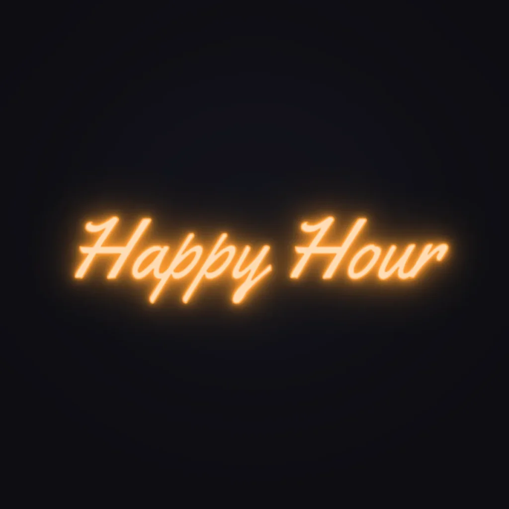 Happy Hour Neon Sign — Orange LED neon (design render)