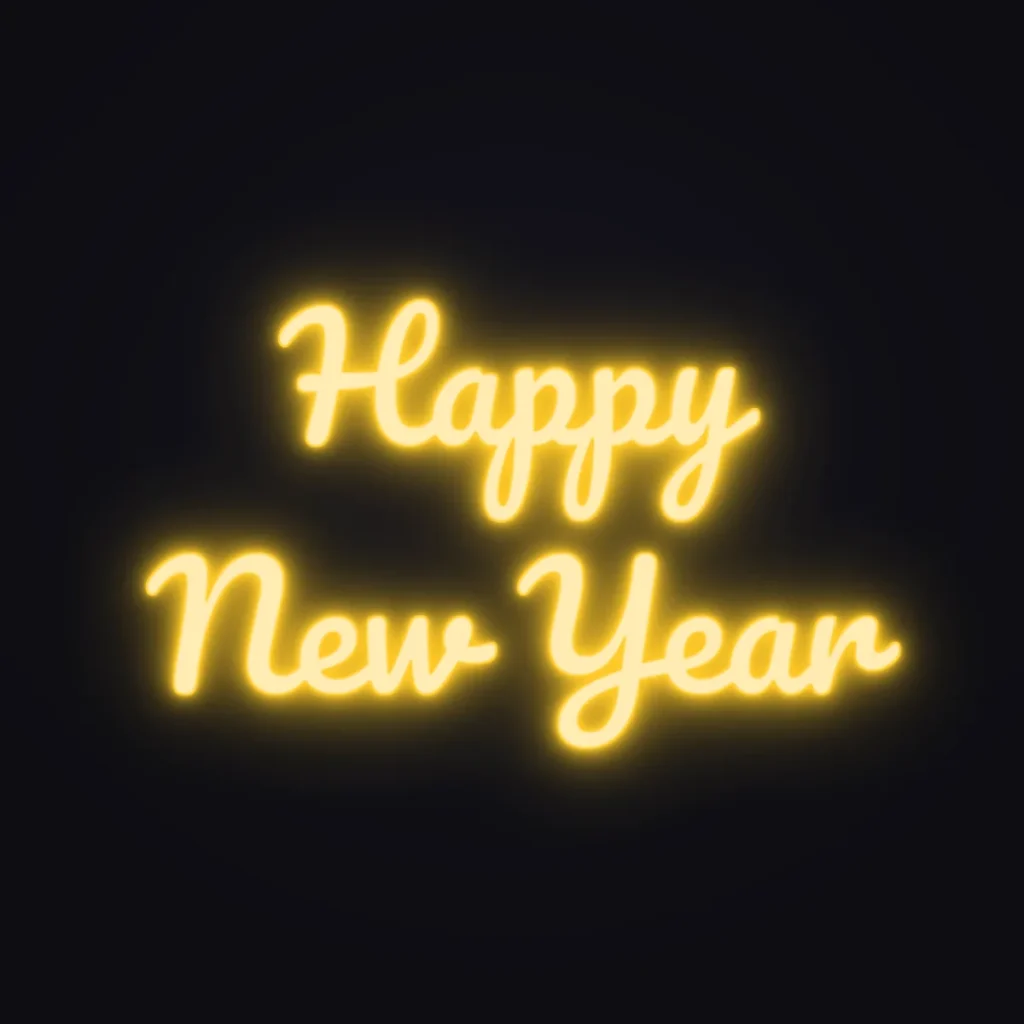 Happy New Year Neon Sign — Golden Yellow LED neon (design render)