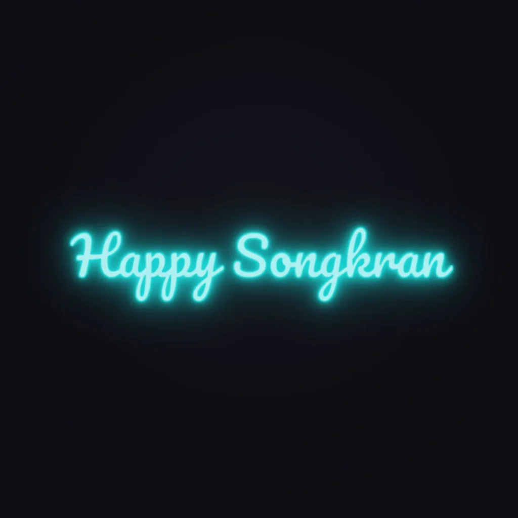 Happy Songkran Neon Sign — Turquoise LED neon (design render)