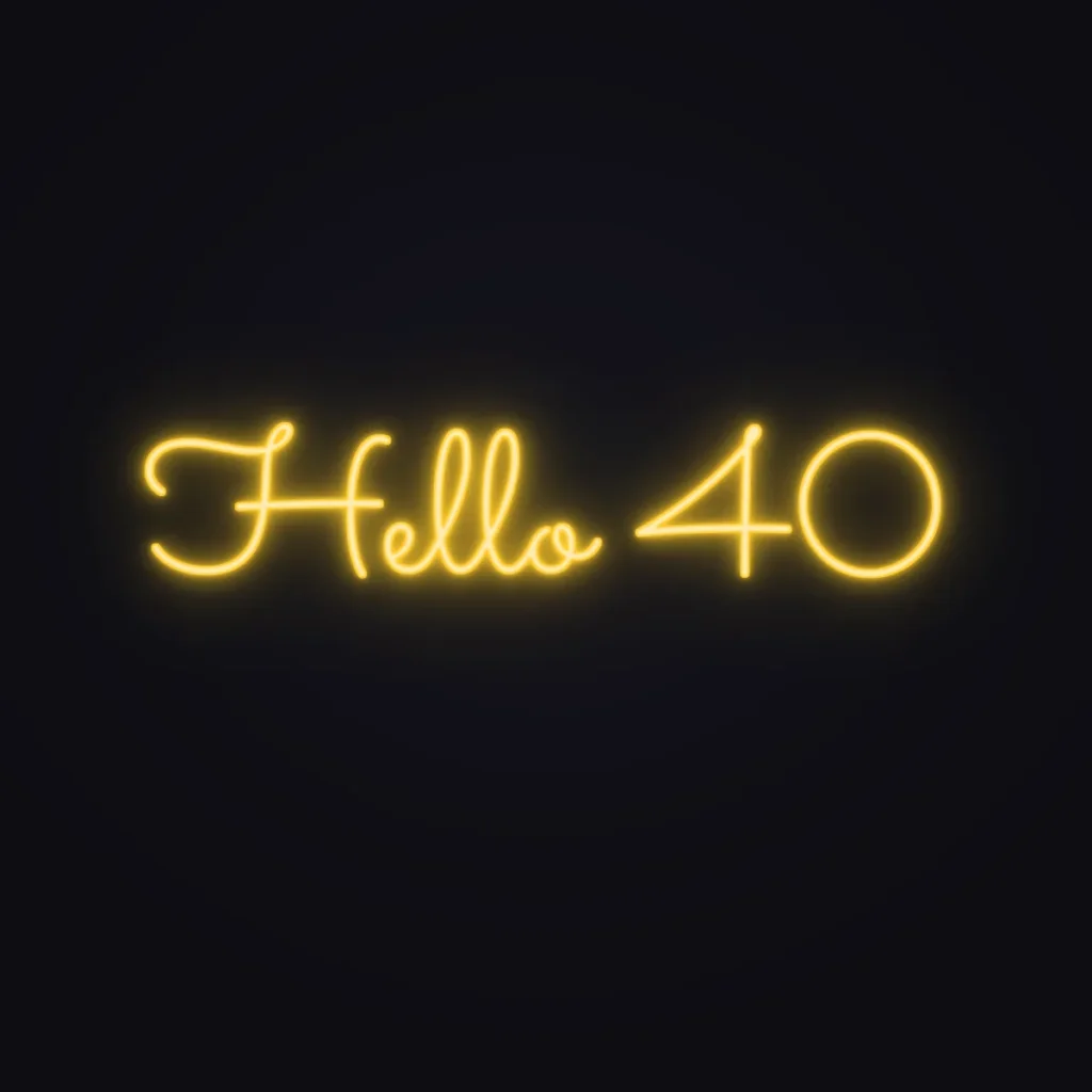 Hello 40 Neon Sign — Golden Yellow LED neon (design render)