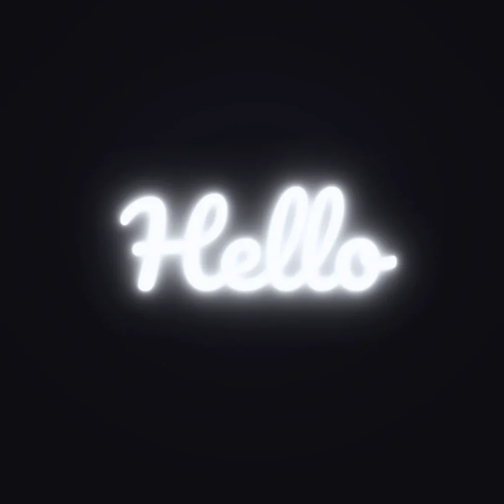 Hello Neon Sign — White LED neon (design render)