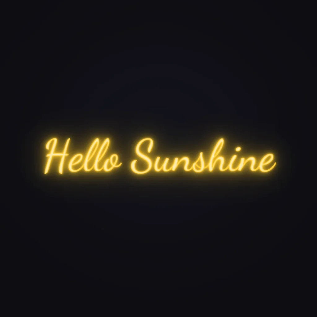 Hello Sunshine Neon Sign — Golden Yellow LED neon (design render)