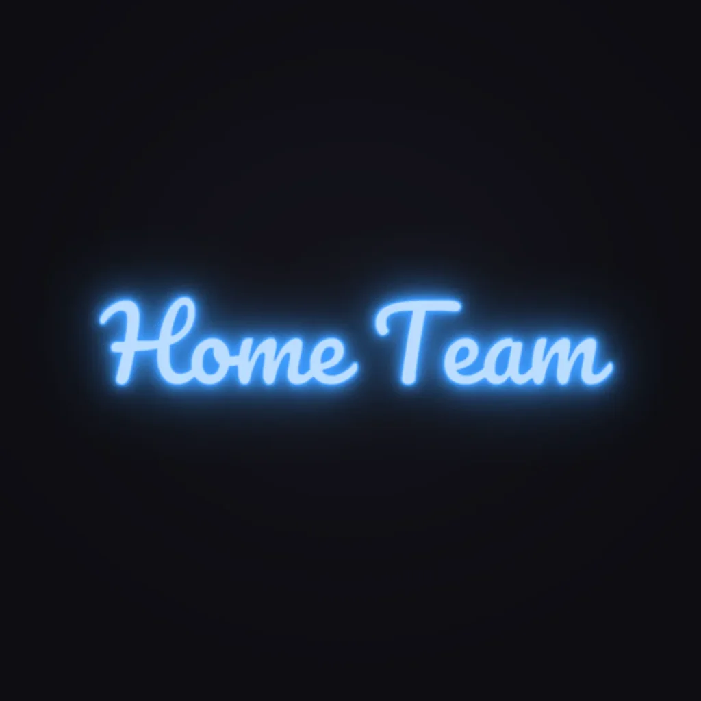 Home Team Neon Sign — Electric Blue LED neon (design render)