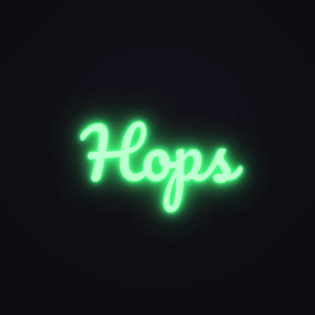 Hops Neon Sign — Green LED neon (design render)