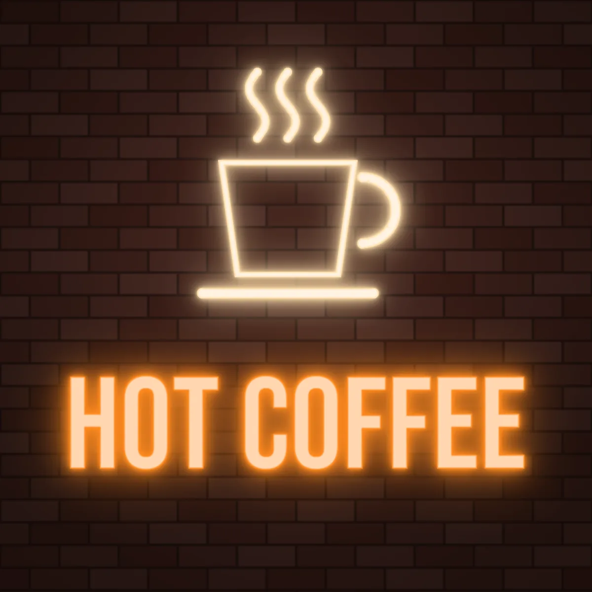 Hot Coffee Neon Sign on a brick wall (design render)