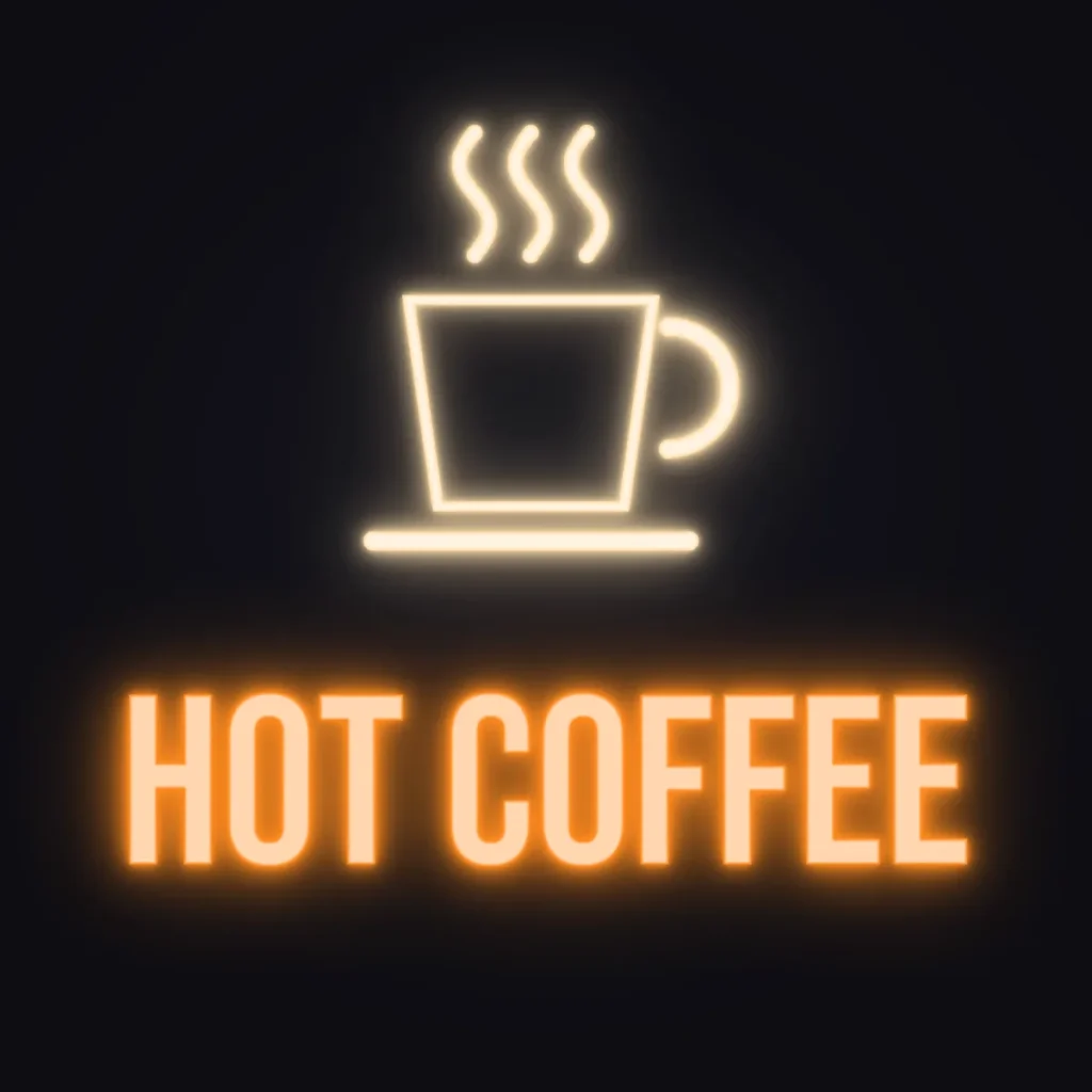 Hot Coffee Neon Sign — Orange LED neon (design render)