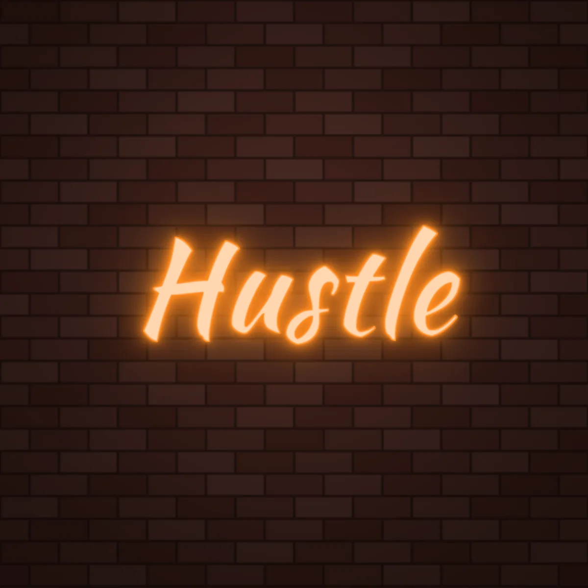 Hustle Neon Sign on a brick wall (design render)