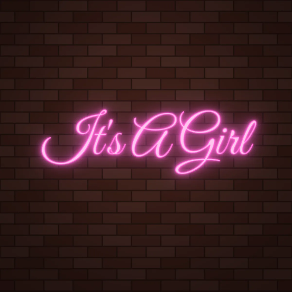 It's A Girl Neon Sign on a brick wall (design render)