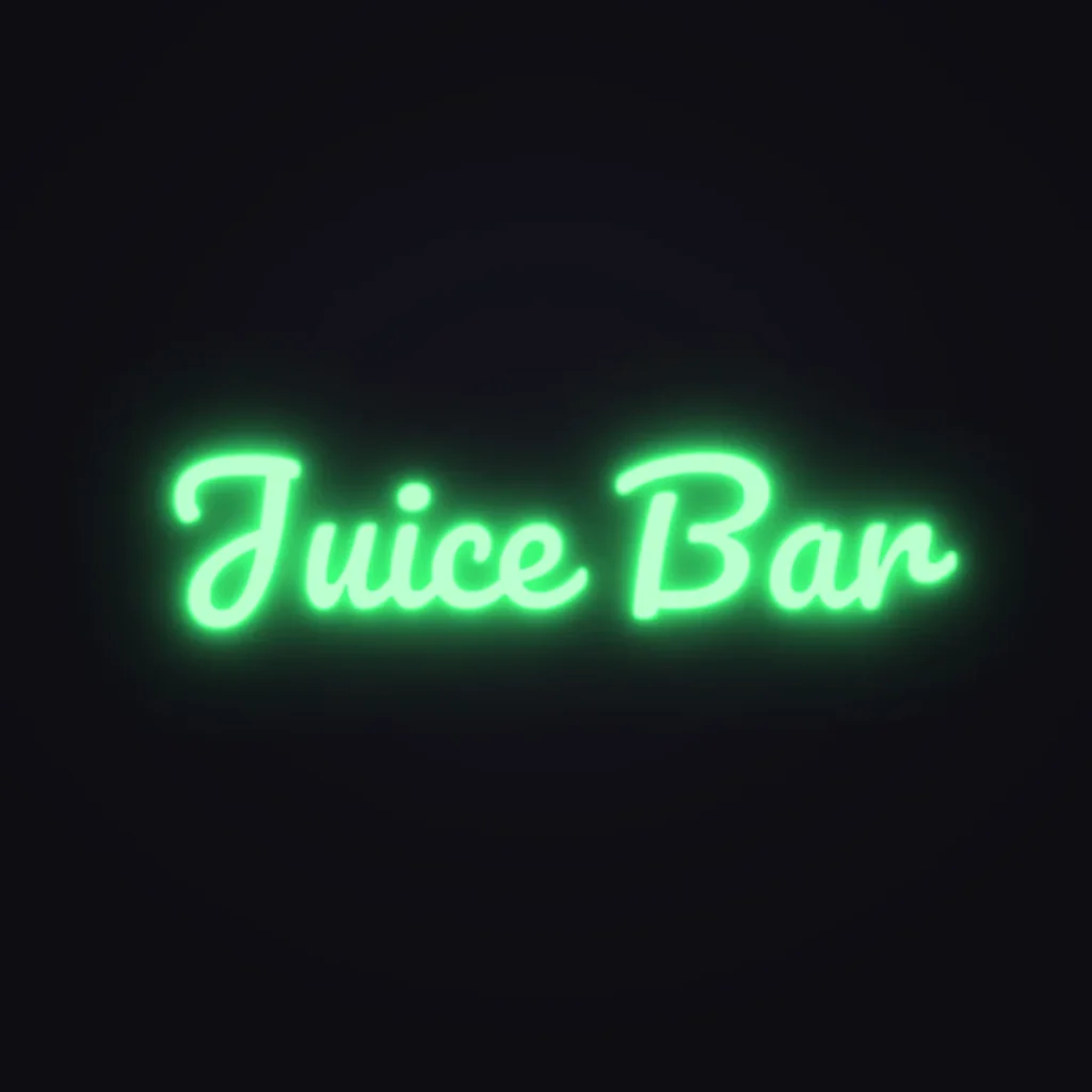 Juice Bar Neon Sign — Green LED neon (design render)