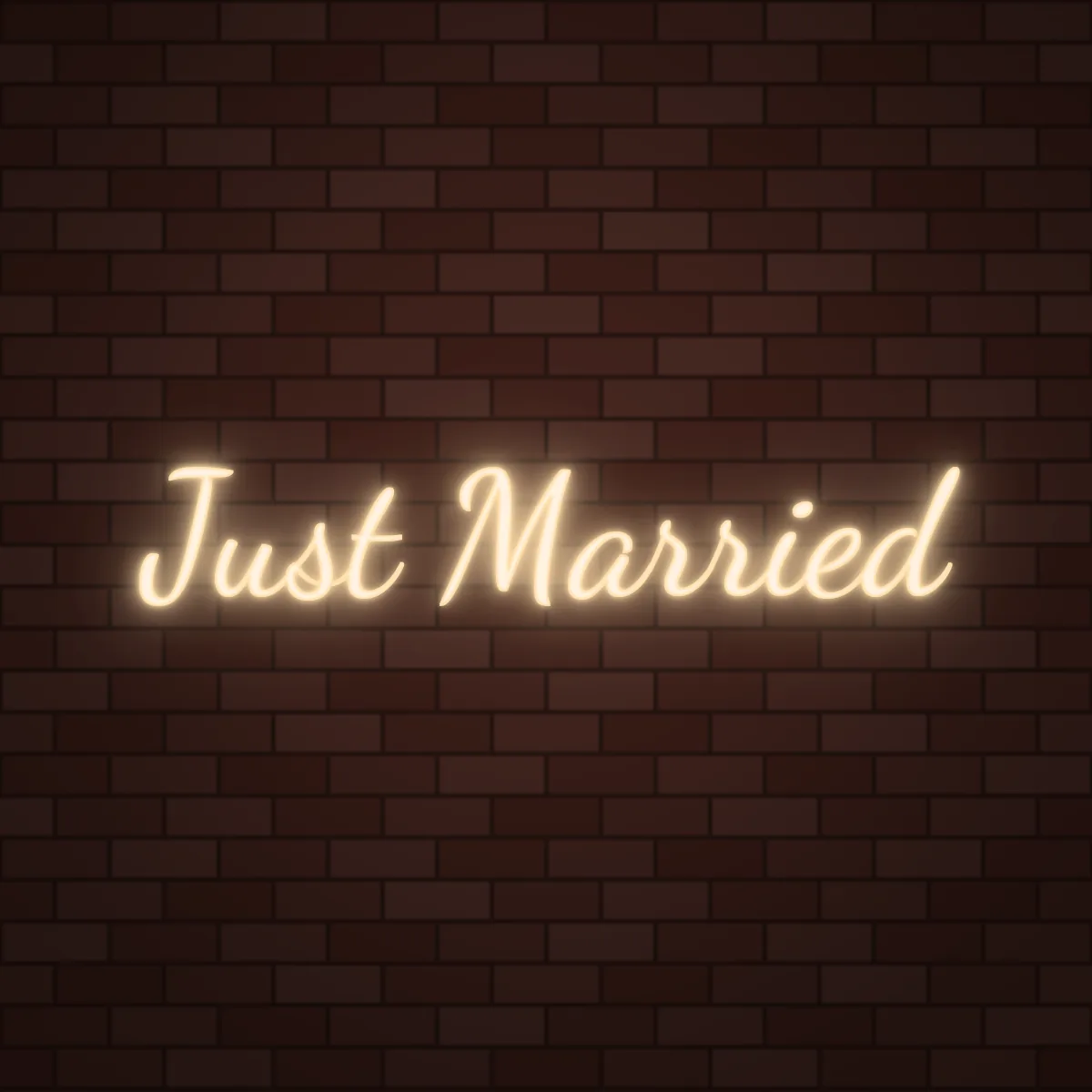 Just Married Neon Sign on a brick wall (design render)