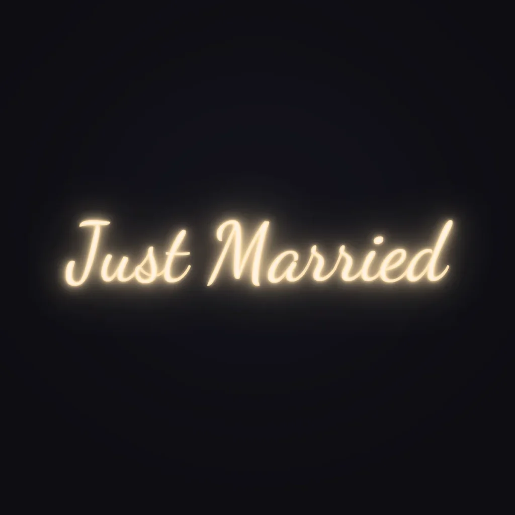 Just Married Neon Sign — Warm White LED neon (design render)