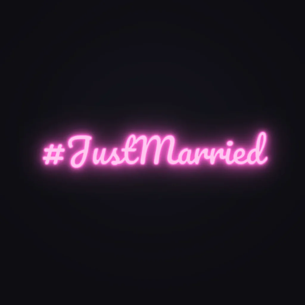#JustMarried Neon Sign — Pink LED neon (design render)
