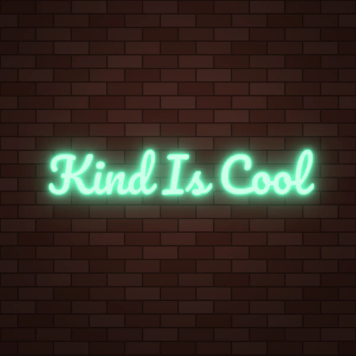 Kind Is Cool Neon Sign on a brick wall (design render)