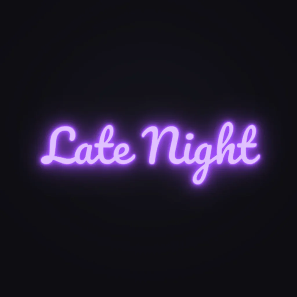 Late Night Neon Sign — Purple LED neon (design render)