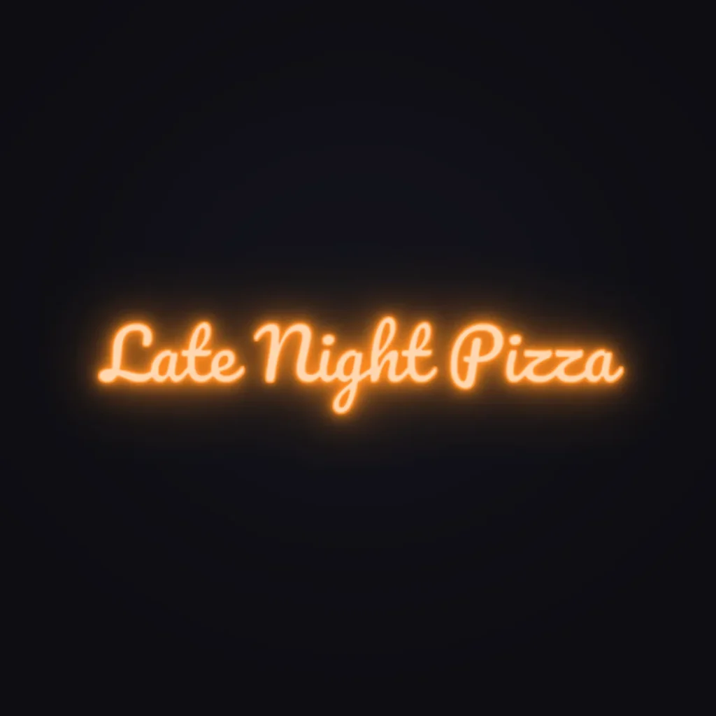 Late Night Pizza Neon Sign — Orange LED neon (design render)