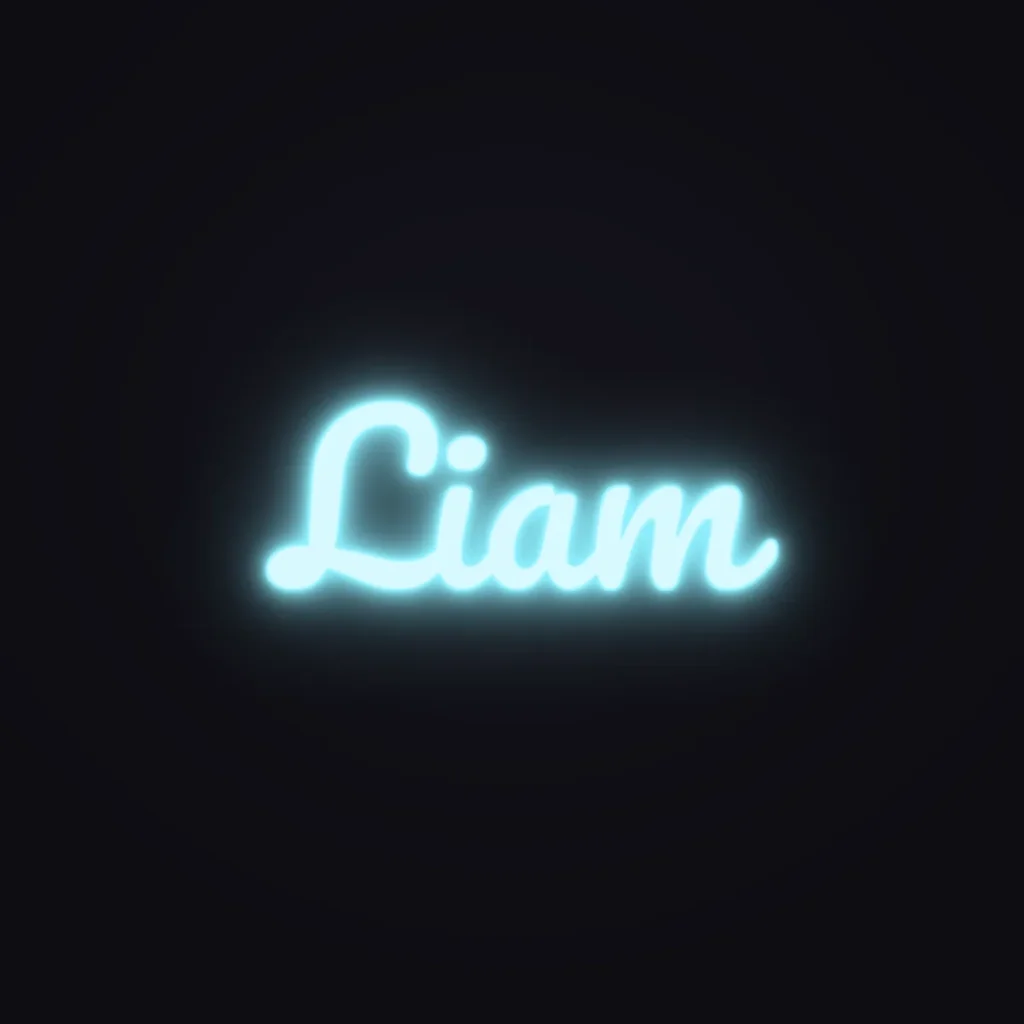 Liam Neon Sign — Ice Blue LED neon (design render)