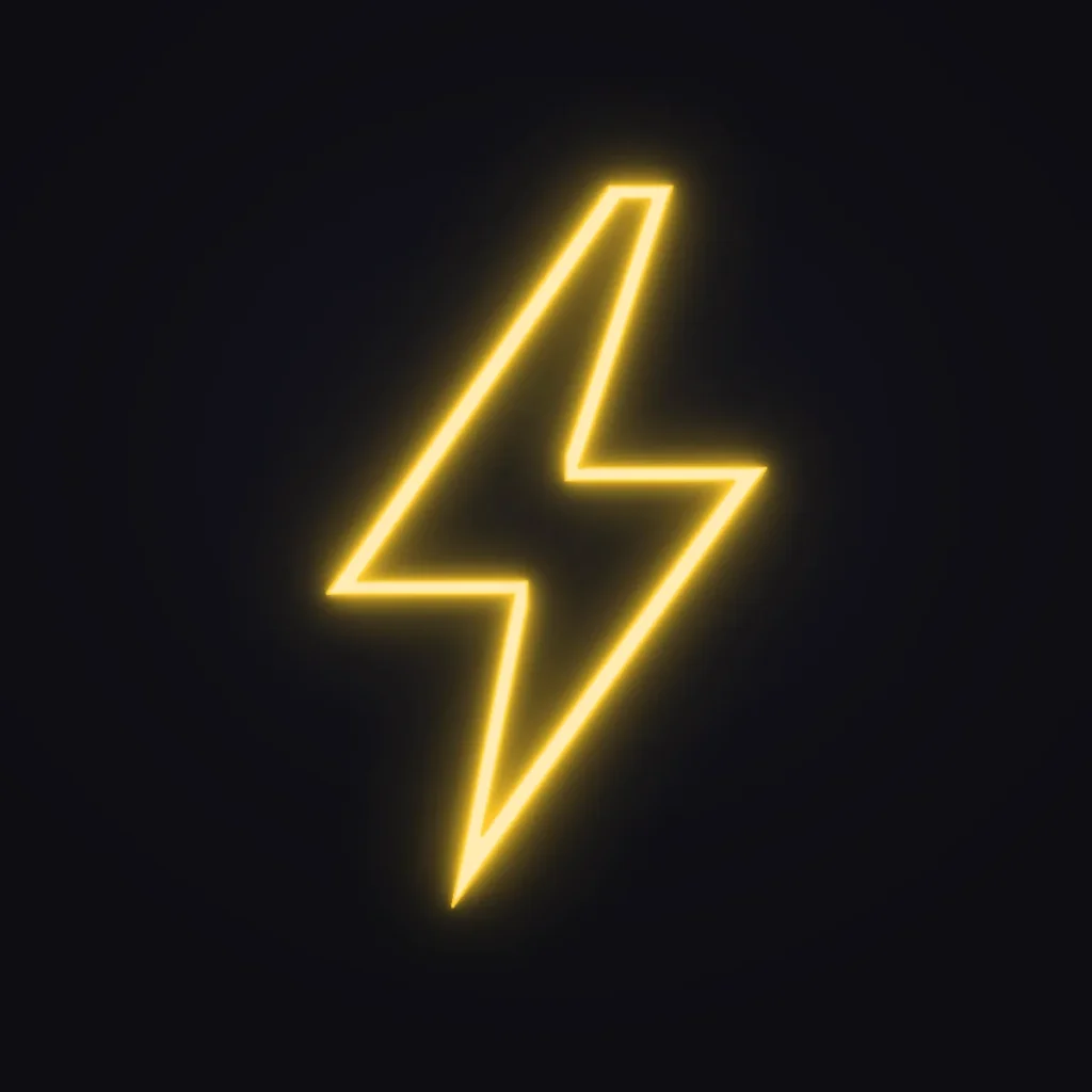 Lightning Bolt Neon Sign — Golden Yellow LED neon (design render)
