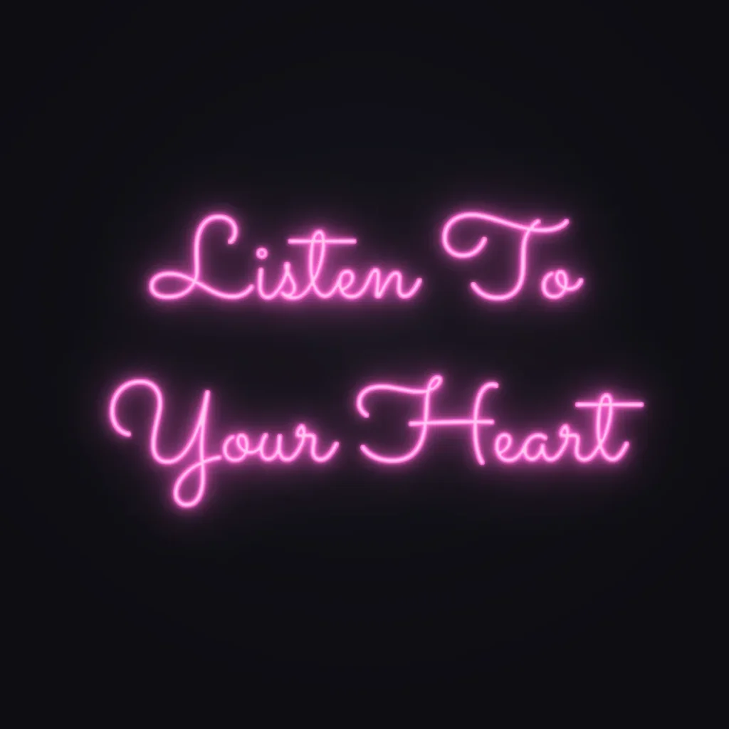 Listen To Your Heart Neon Sign — Pink LED neon (design render)