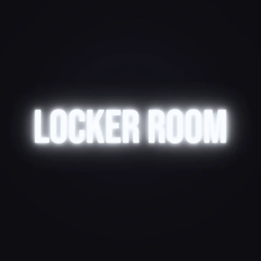 Locker Room Neon Sign — White LED neon (design render)