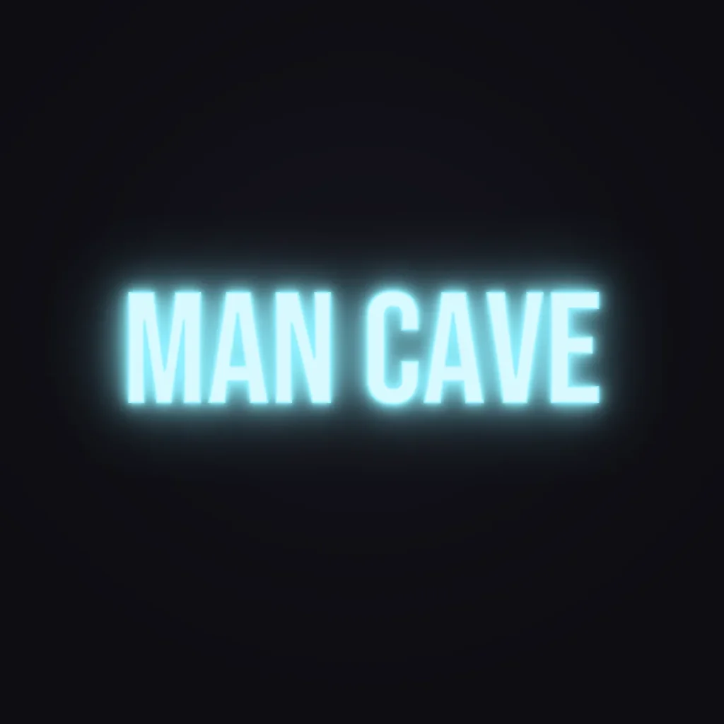 MAN CAVE Neon Sign — Ice Blue LED neon (design render)