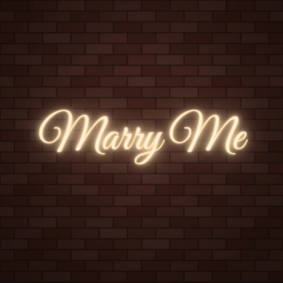 Marry Me Neon Sign on a brick wall (design render)