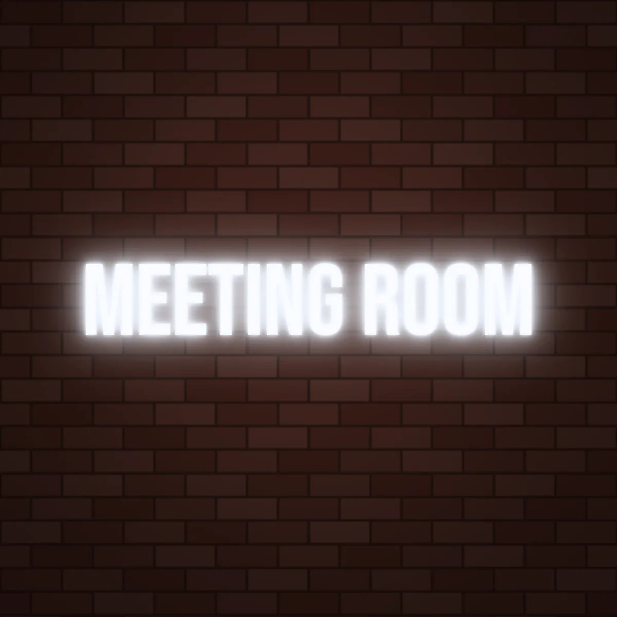 Meeting Room Neon Sign on a brick wall (design render)