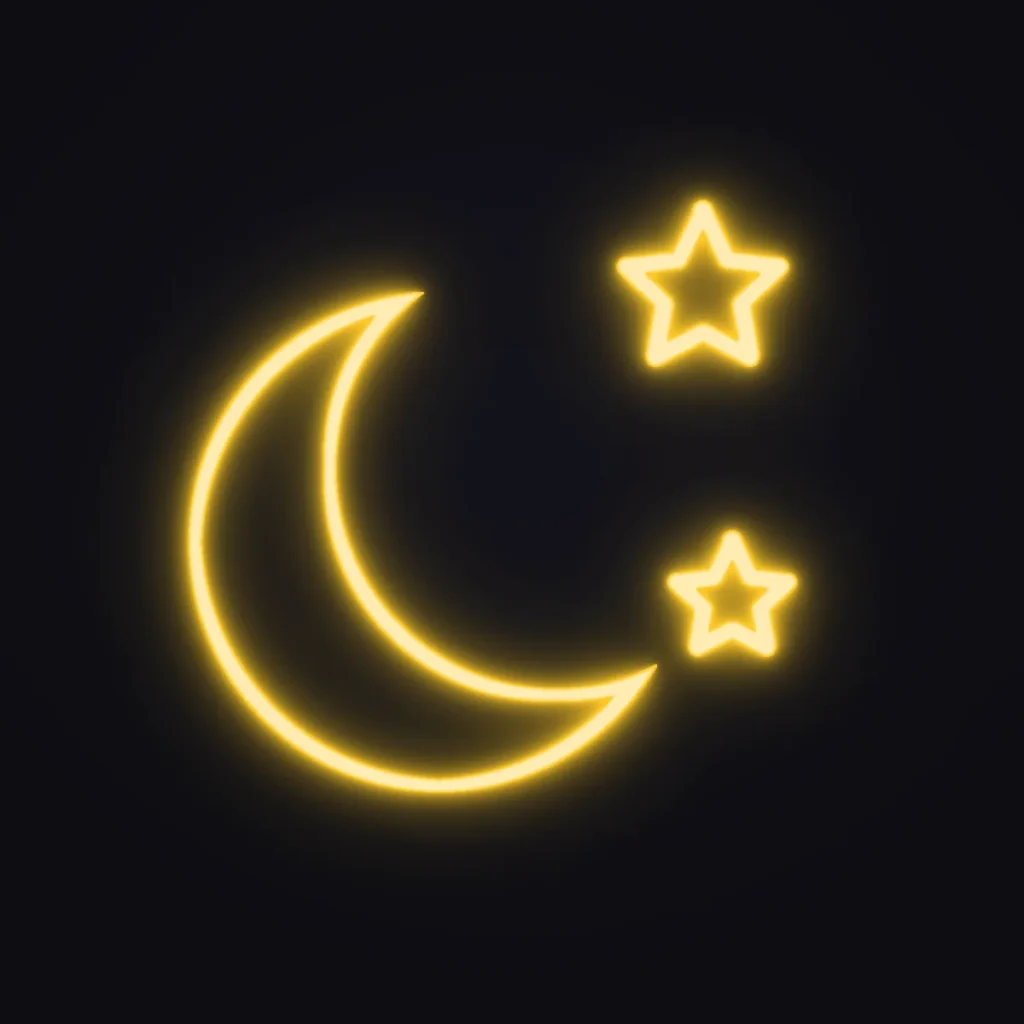 Moon and Stars Neon Sign — Warm White LED neon (design render)