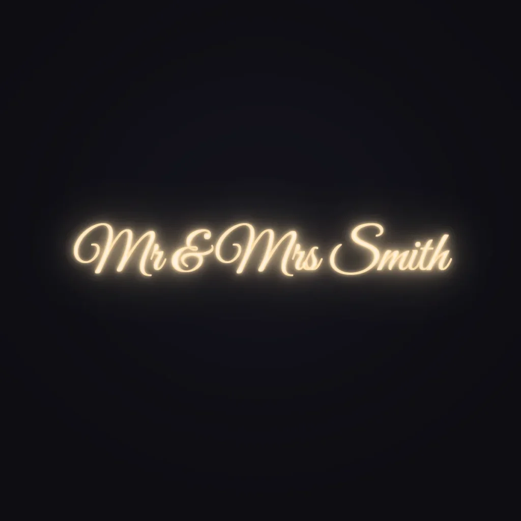 Mr & Mrs Smith Neon Sign — Warm White LED neon (design render)