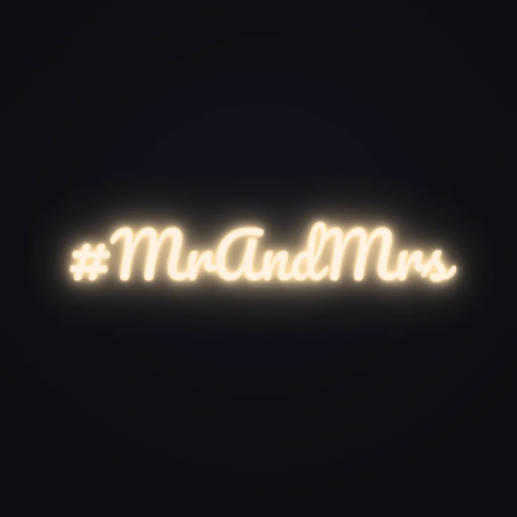 #MrAndMrs Neon Sign — Warm White LED neon (design render)