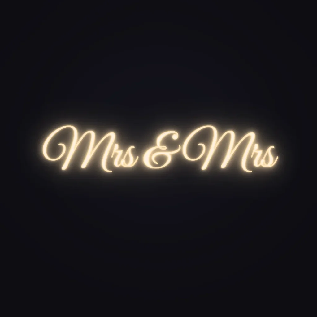 Mrs & Mrs Neon Sign — Warm White LED neon (design render)