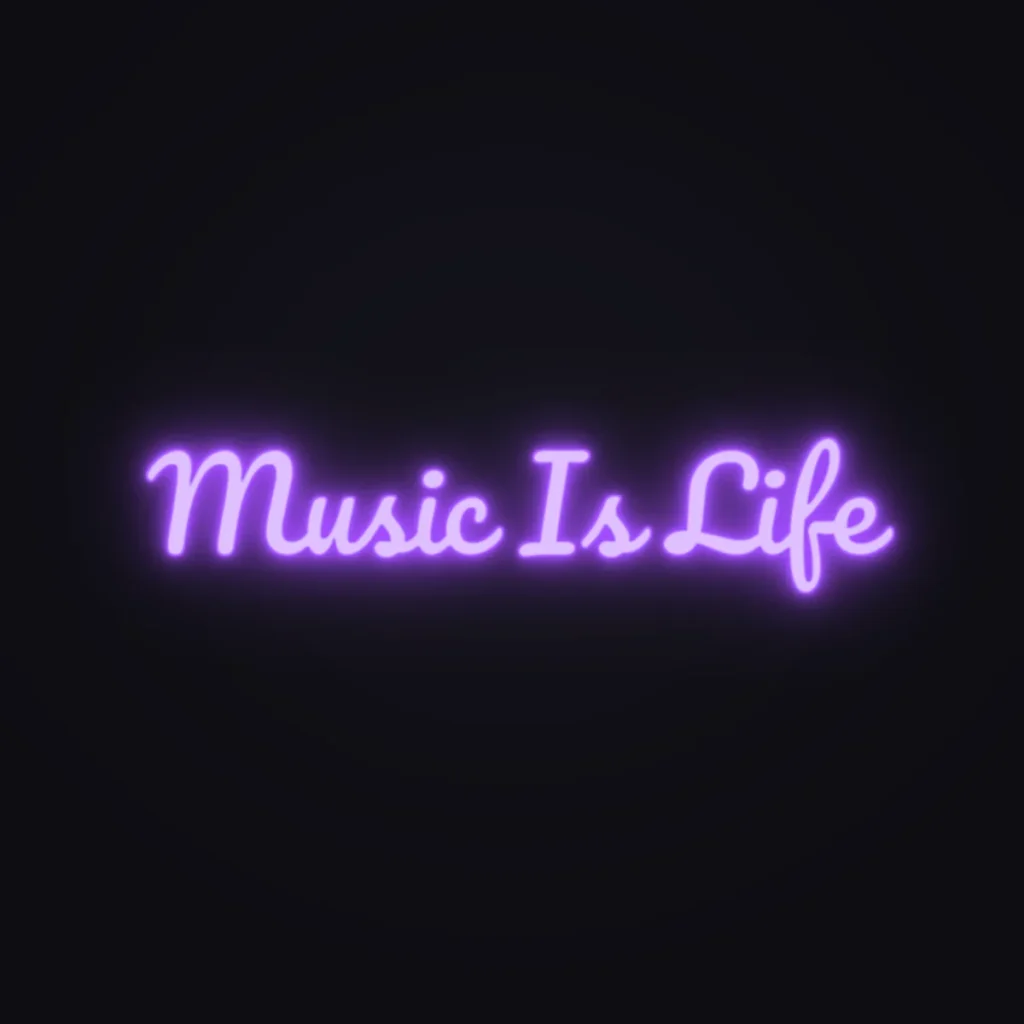Music Is Life Neon Sign — Purple LED neon (design render)