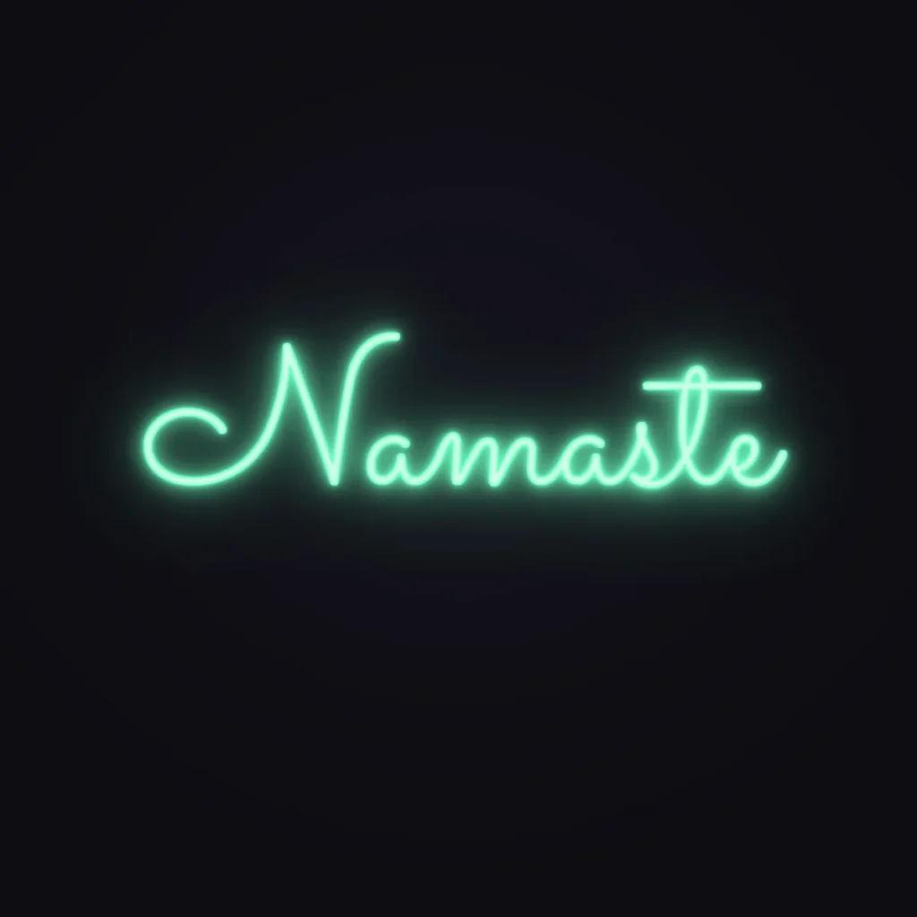 Namaste Neon Sign — Mint LED neon (design render)