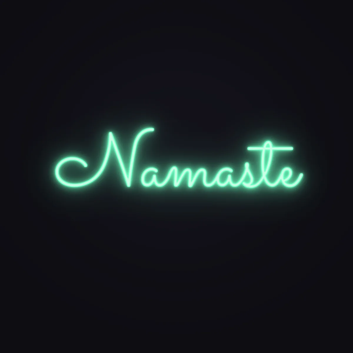 Namaste Neon Sign — Mint LED neon (design render)