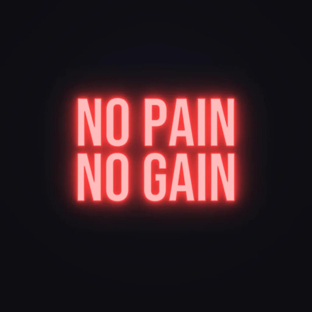 NO PAIN NO GAIN Neon Sign — Red LED neon (design render)