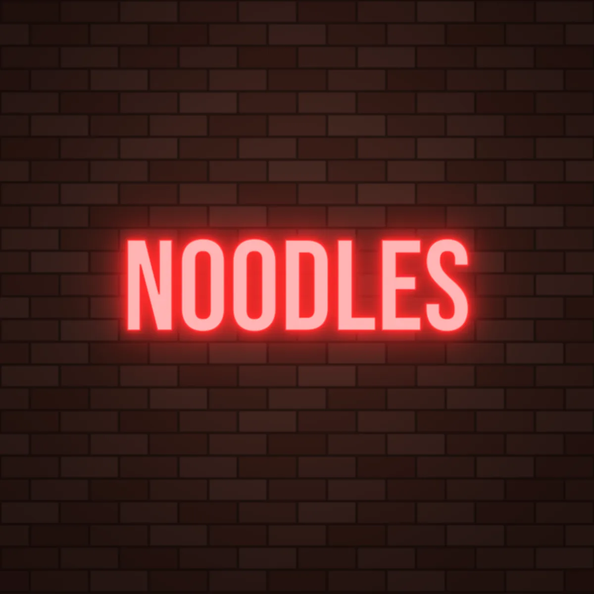 NOODLES Neon Sign on a brick wall (design render)